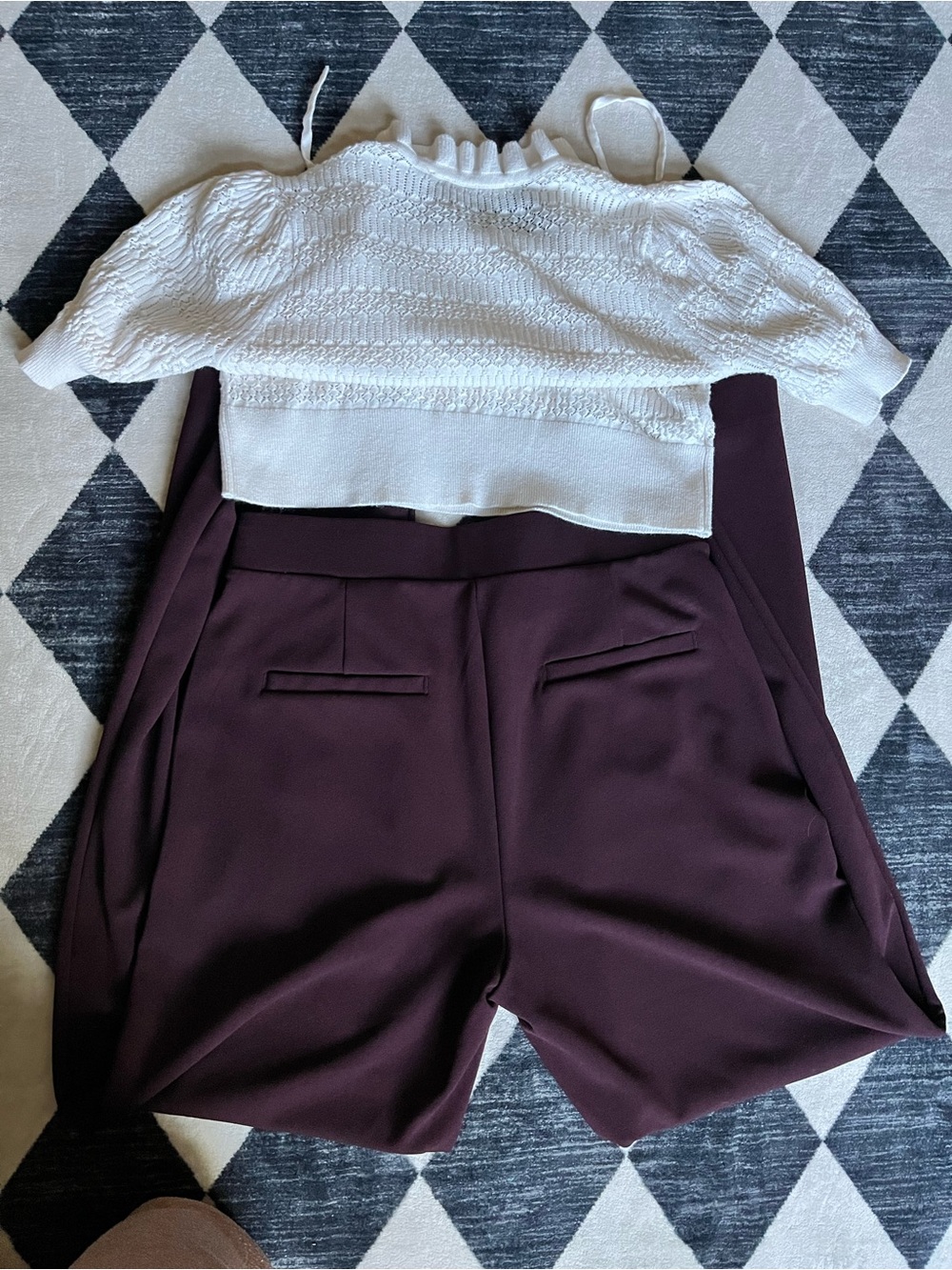 LOFT Women's Maroon Wide-Leg Pants with a Lace tie front Blouse - Picture 4 of 7